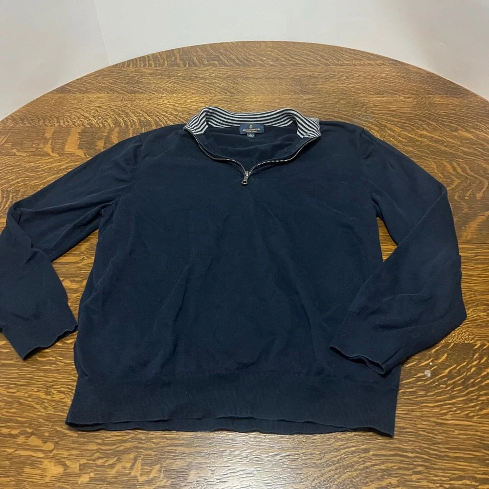 Brooks Brothers Quarter Zip Sweater Mens Large Navy Blue Supima Cotton